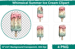 Whimsical Summer Ice Cream Clipart, PNG Product Image 1
