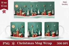 Christmas Mug Wrap PNG, 3D Christmas Village Mug Template Product Image 1
