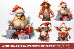 Watercolor Christmas Farm Clipart, Christmas Farm Clipart Product Image 1