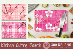 Pink Sakura Flowers Plaid Cutting Boards sublimation Designs Product Image 1