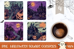 Spooky Castle Square Coasters, Moon Square Coaster Print Product Image 1