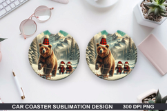 Grizzly Car Coaster Sublimation| Christmas Coaster PNG Product Image 1
