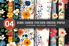 Dark Floral Pattern Digital Paper Product Image 1