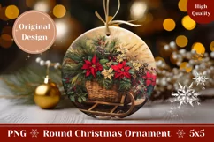 Christmas Santa Sleigh Ornament PNG, Winter Round Ornament Product Image 1