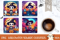 Neon Halloween Moon Square Coasters, Skull Square Coasters Product Image 1