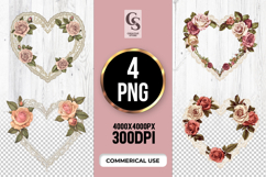 Vintage Lace Rose Heart Frame Clipart Sublimation PNG Product Image 1