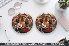 Brown cow Car Coaster Sublimation| Christmas Coaster PNG Product Image 1