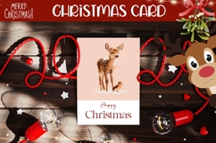 Cute Christmas Deer Greeting Card, Happy Christmas Card PNG Product Image 1