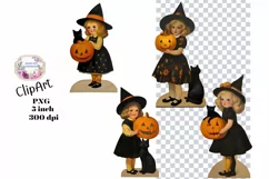 Halloween, Vintage, Cardboard, Girls, Ephemera, PNG, Clipart Product Image 1