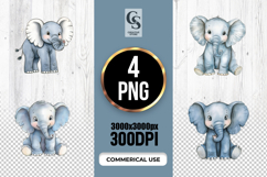 Cute Baby Elephant Watercolor Clipart Sublimation PNG Product Image 1