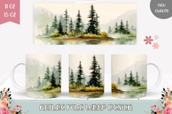 Watercolor Lake Mug Wrap Design, Forest Mug Template Product Image 1