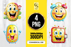 Cute Kawaii Alarm Clock Characters PNG Product Image 1