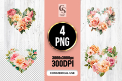 Peach Rose Floral Heart Wreath Clipart Sublimation PNG Product Image 1