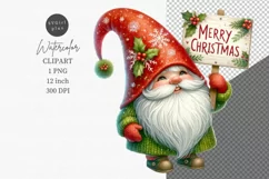 Merry Christmas clipart, Gnome clipart, Watercolor clipart Product Image 1