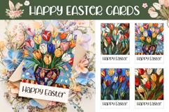 Happy Easter Greeting Cards, Mosaic Flowers Sublimation Product Image 1