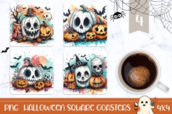 Cartoon Halloween Skull Square Coasters, Pumpkins Coasters Product Image 1