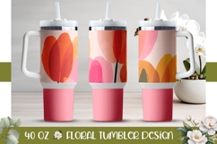 Pink Tulips Tumbler Wrap Design, Floral 40 Oz Tumbler PNG Product Image 1