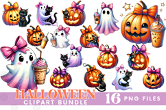 Coquette Halloween Pumpkin Iced Coffee PNG DTF Bundle Set Product Image 1
