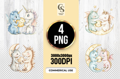 Unicorn Dragon Moon Clipart Sublimation PNG Product Image 1