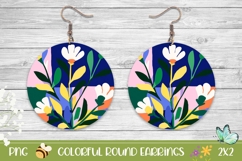Pop Art Flowers Earrings PNG, Floral Round Earrings Template Product Image 1