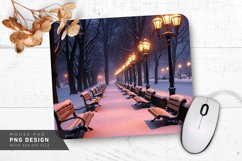 Peaceful Winter Park with Glowing Street Lamps Mouse Pad PNG Product Image 1