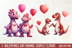 Valentines Day Animal Couple Clipart, Valentine Couple Product Image 1