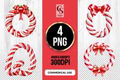 Red White Candy Wreath Clipart Sublimation PNG Product Image 1