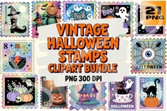 Spooky Post Vintage Halloween Stamp PNG Pack Product Image 1