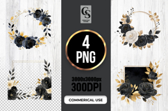 Black Gold Floral Frames Clipart Sublimation PNG Product Image 1