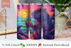 Funny Capybara Tumbler Wrap, Sunset Sea Tumbler Template Product Image 1