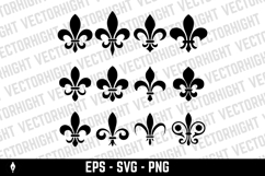 A black and white vector set of twelve fleur-de-lis icons. Product Image 1
