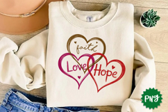 Faith Hope Love Hearts PNG Design, PNG Sublimation design Product Image 2