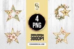 Watercolor Gold Floral Star Clipart Sublimation PNG Product Image 1