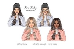 Coffee girl clipart, coffee girl png, coffee illustration Product Image 1