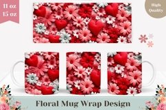Spring Flowers Mug Wrap, Love Hearts Mug Sublimation Product Image 1
