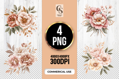 Boho Neutral Peony Floral Clipart Sublimation PNG Product Image 1