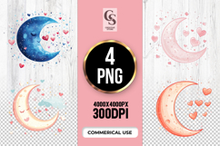 Moon and Heart Night Sky Clipart Sublimation PNG Product Image 1