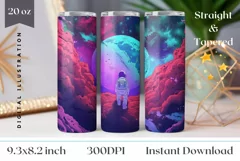 Neon Blue Planet Tumbler Wrap, Futuristic Astronaut Tumbler Product Image 1