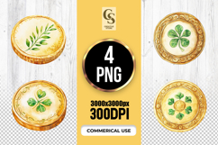 Watercolor Gold Clover Coin Clipart Sublimation PNG Product Image 1