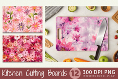 Pink Mixed Media Flowers Cutting Boards sublimation Designs Product Image 1