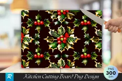 Holly & Ivy Elegant Dark Wood Cutting Board PNG Design Product Image 1