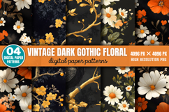 Vintage Dark Gothic Floral Digital Paper Background PNG Product Image 1