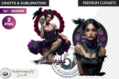 Gothic Girls with raven and roses fantasy PNG Clipart Product Image 1