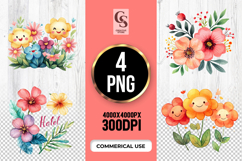 Cute Hibiscus Daisy Watercolor Floral Clipart PNG Product Image 1
