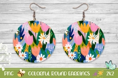 Cartoon Flowers Round Earrings Print Product Image 1