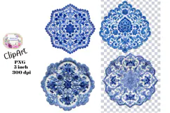 Blue Toile, Ephemera, PNG, Clipart, Junk Journal, flowers Product Image 1