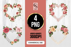 Vintage Rose Heart Clipart Sublimation PNG Product Image 1