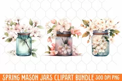 Flower Mason Jar Clipart, Watercolor Mason Jar Sublimation Product Image 1
