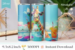 Funny Giraffe Tumbler Sublimation, Summer Animals PNG Product Image 1