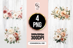 Blush Rose Floral Watercolor Clipart Sublimation PNG Product Image 1